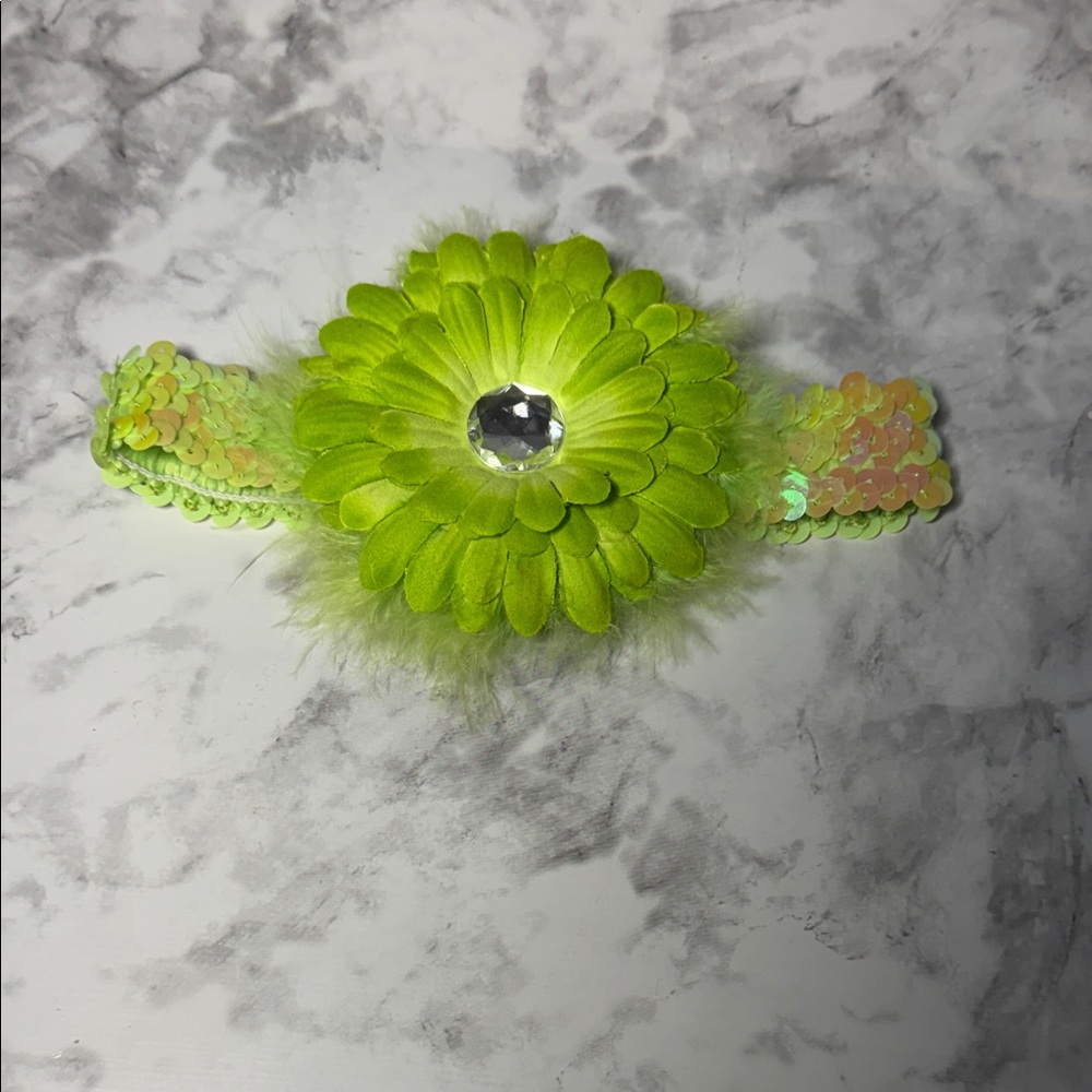 Girls Lime Green Floral Headband with Sequin Accents